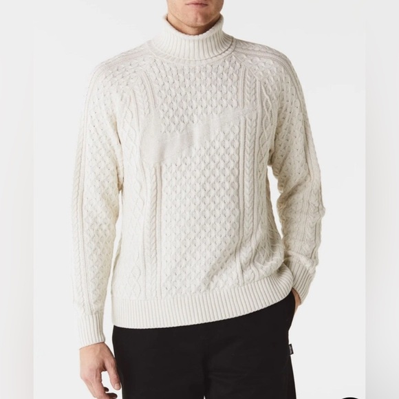 Nike Life Mens Cable Knit Turtleneck Off White Chunky Relaxed Large Sweater NWT - Picture 2 of 12
